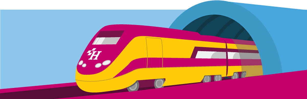 Train good digestive health Illustration of a train exiting a tunnel – creative metaphor for digestive health or gut function