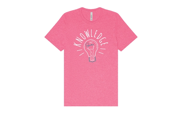 This Knowledge is Power T-shirt is pictured next to a button to order it