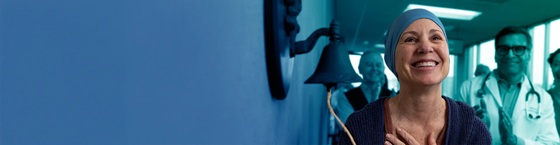 Cancer survivor rings bell.